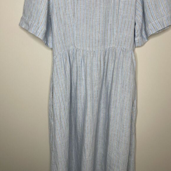 MADEWELL Linen Midi Dress Women XS Blue Stripe NEW Button Front Pockets NQ632 - Picture 11 of 16